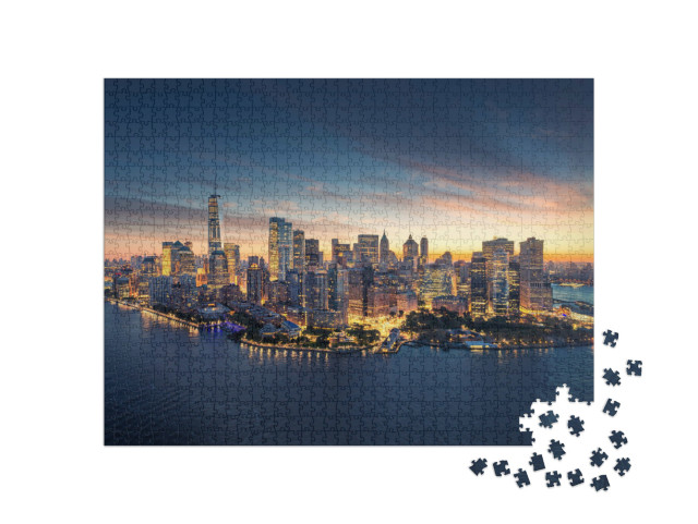 Puzzel 1000 stukjes „New York skyline bij zonsopgang, New York, VS“