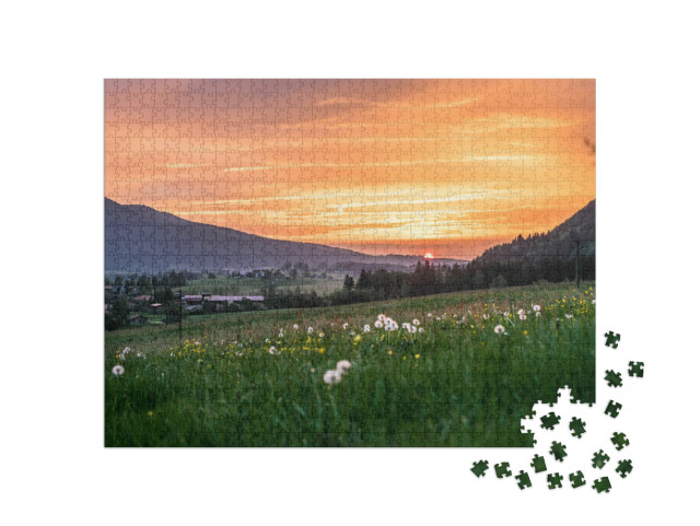 Puzzel 1000 stukjes „Zonsondergang boven Inzell in de Chiemgauer Alpen“