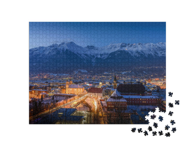 Puzzel 1000 stukjes „Winter Innsbruck bij nacht, Oostenrijk“
