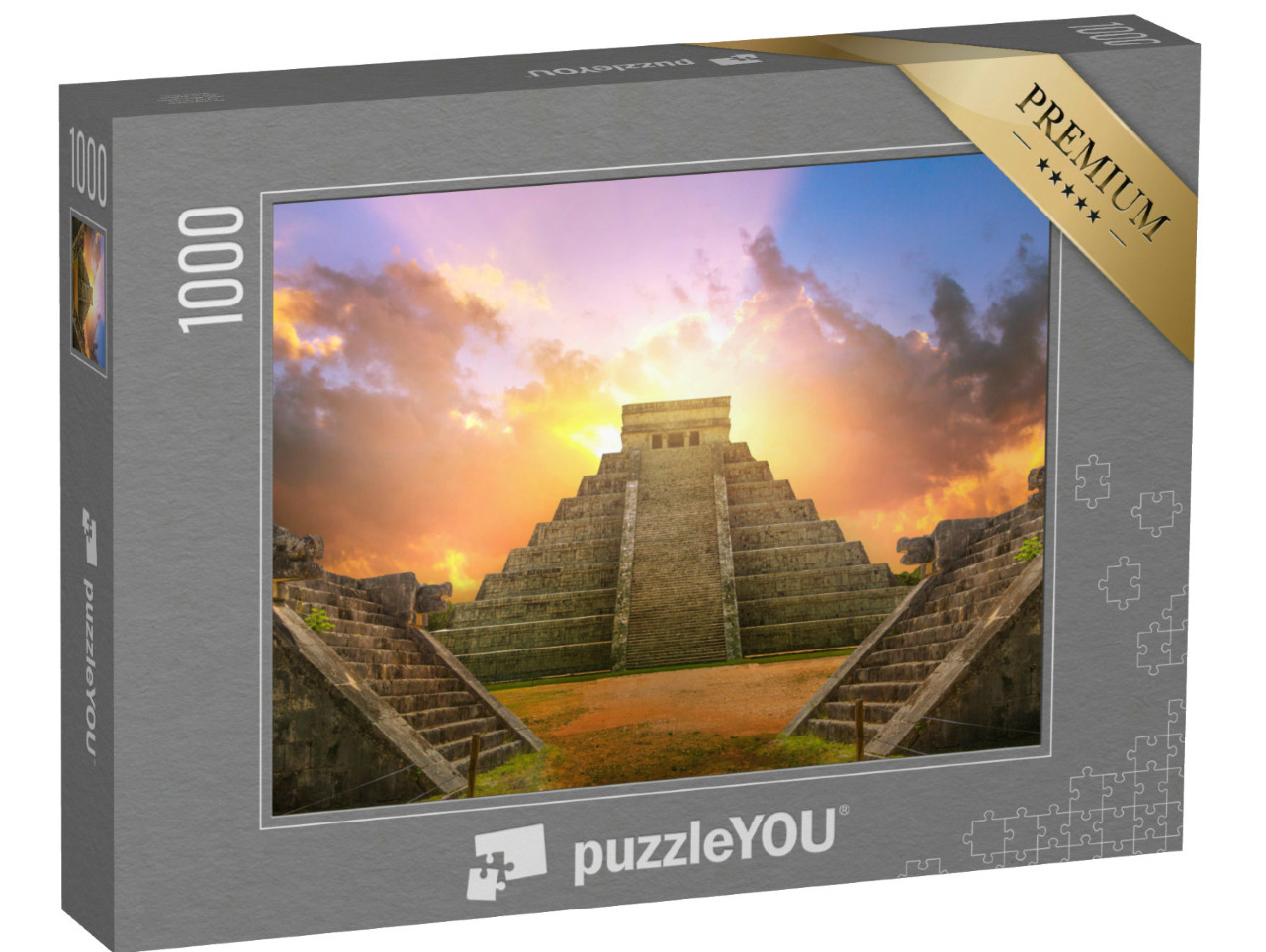 Puzzel 1000 stukjes „Maya piramide El Castillo van Kukulcan bij zonsondergang“
