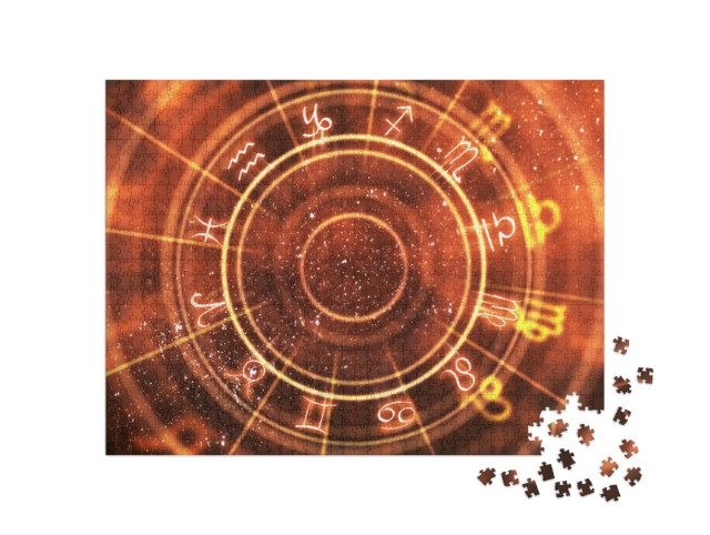 Puzzel 1000 stukjes „Concept voor waarzeggerij en geluk: abstracte oranje dierenriemtekens“