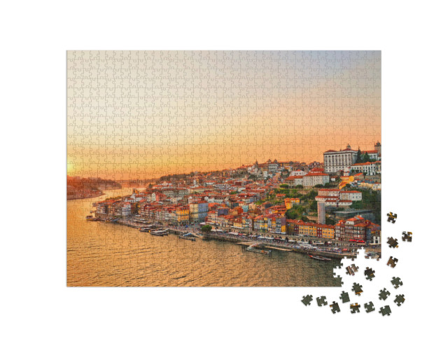 Puzzel 1000 stukjes „Prachtige zonsondergang boven het centrum van Porto“