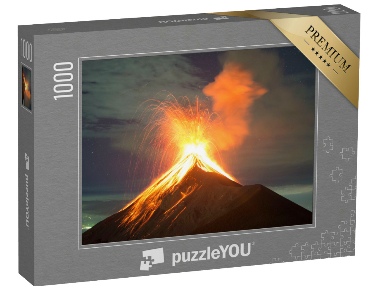 Puzzel 1000 stukjes „Vulkaanuitbarsting bij nacht, vulkaan Fuego in Antigua, Guatemala“