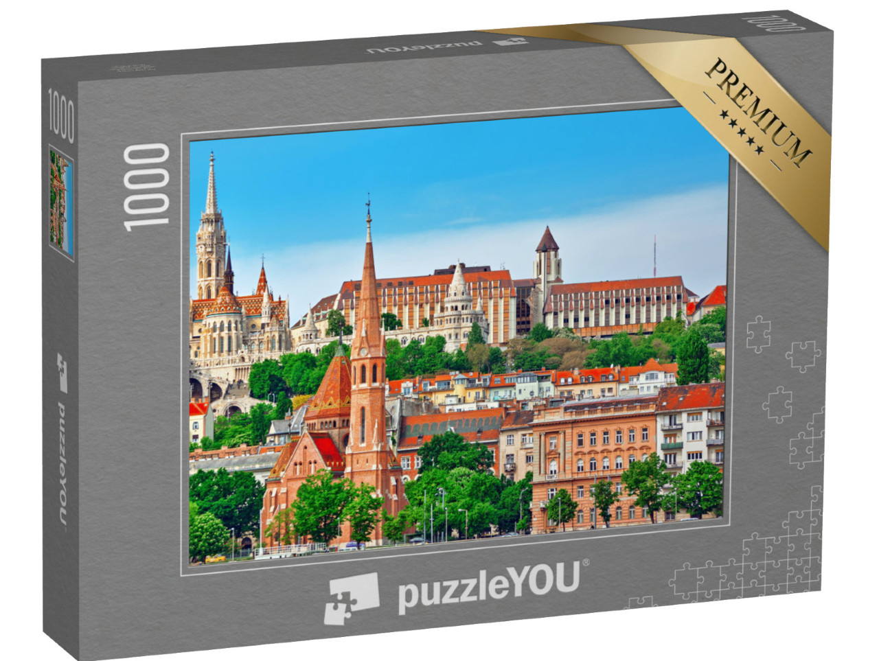 Puzzel 1000 stukjes „Matthiaskerk, Vissersbastion met uitzicht op de Donau, Boedapest, Hongarije“