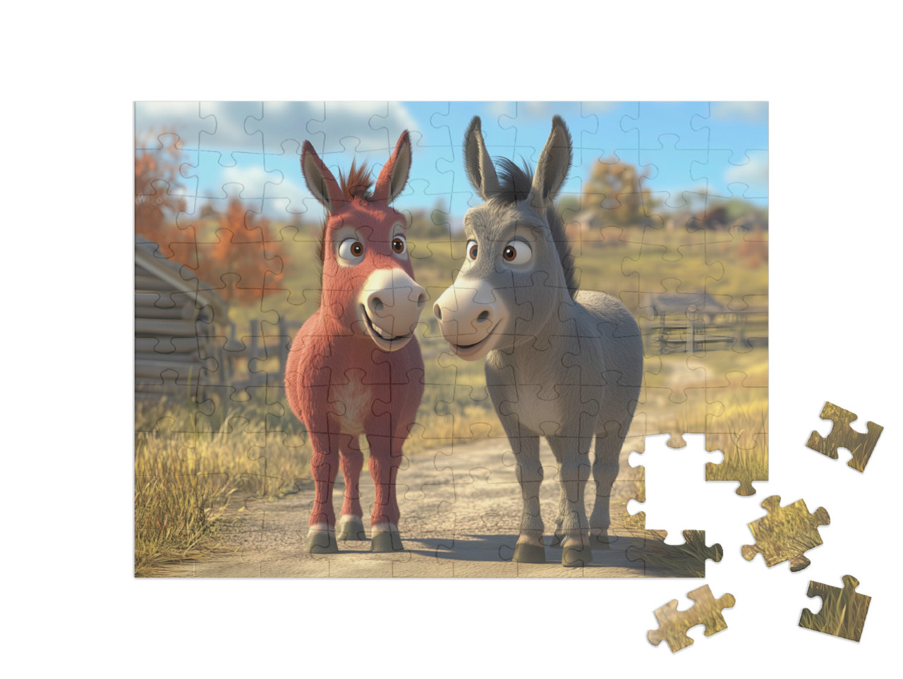Puzzel 100 stukjes „Ezeluitstapje op de boerderij“