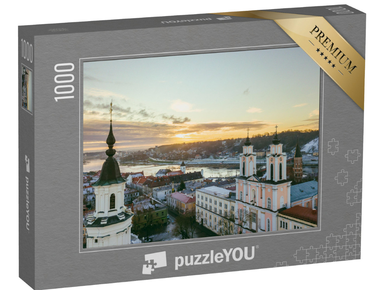 Puzzel 1000 stukjes „Vroege winterochtend: Oude stad van Kaunas, Litouwen“