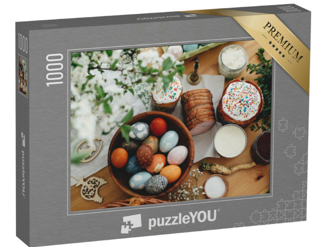 Puzzel 1000 stukjes „Een heerlijk paasontbijt met paaseieren en ham“