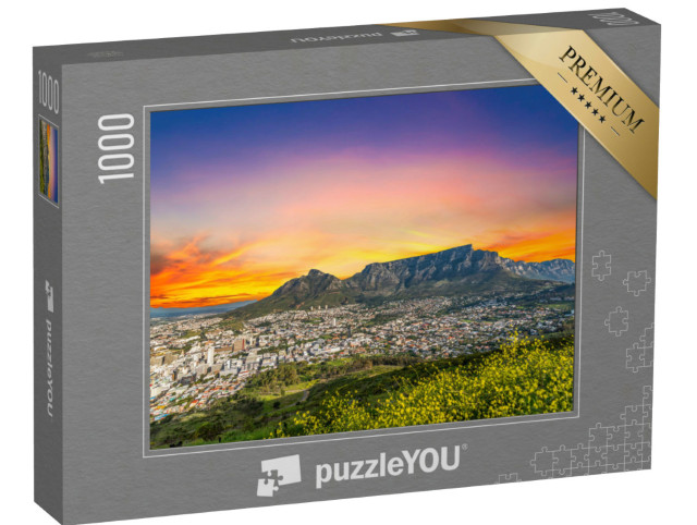 Puzzel 1000 stukjes „Kaapstad met de Tafelberg in de schemering in de Westkaap van Zuid-Afrika“