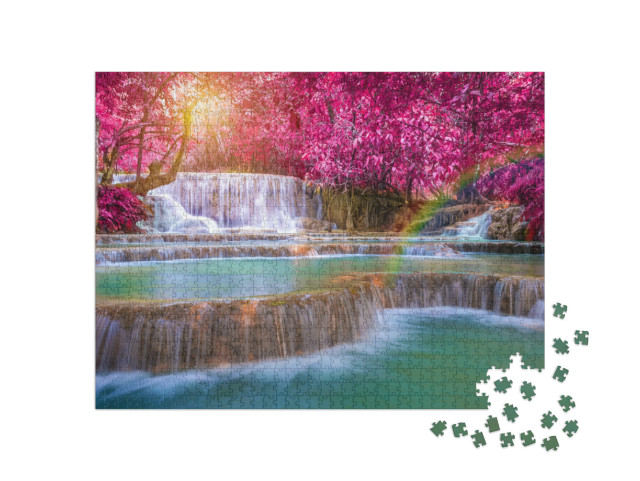 Puzzel 1000 stukjes „Adembenemend landschap van de Tat Kuang Si watervallen, Luang Prabang, Laos“