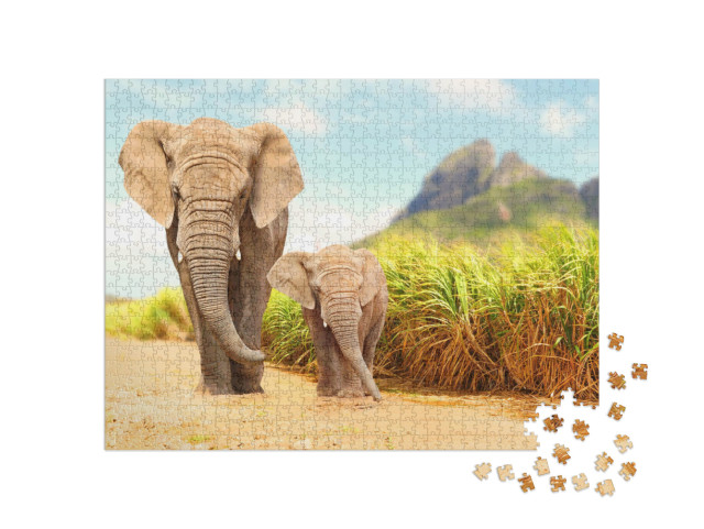 Puzzel 1000 stukjes „Afrikaanse bosolifanten, wildreservaat“