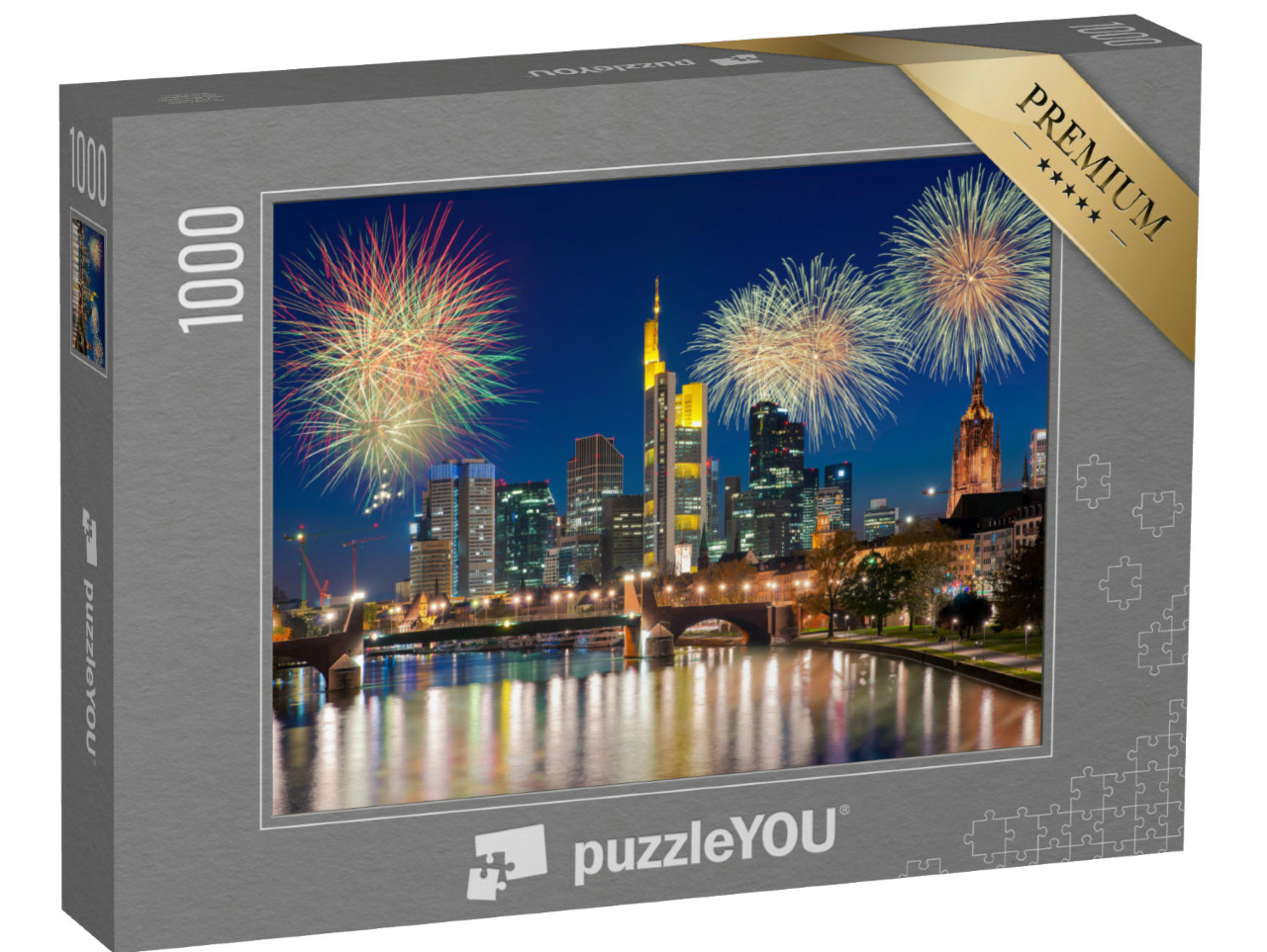 Puzzel 1000 stukjes „Vuurwerk boven Frankfurt am Main, Duitsland“
