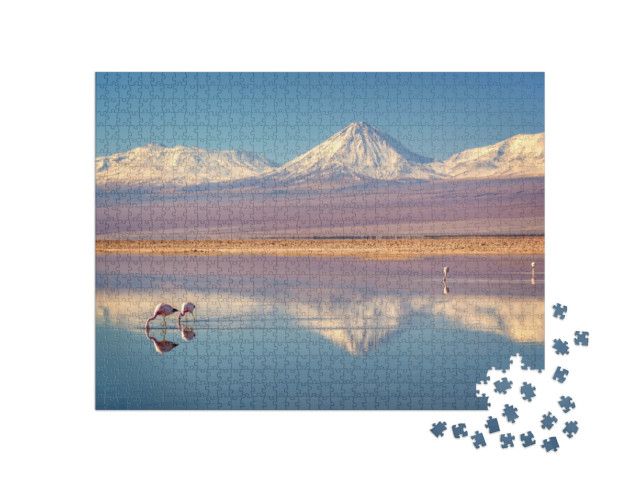 Puzzel 1000 stukjes „Vulkaan Licancabur en Laguna Chaxa, Chili“