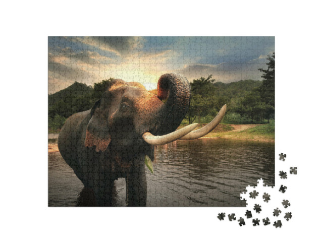 Puzzel 1000 stukjes „Wilde olifant, provincie Kanchanabur, Thailand“