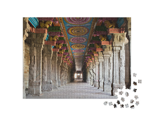 Puzzel 1000 stukjes „Het interieur van de hindoetempel Meenakshi in Madurai, India“