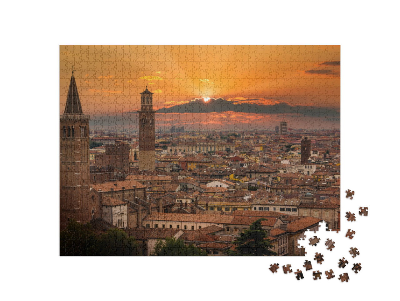 Puzzel 1000 stukjes „Verona bij zonsondergang, Italië“