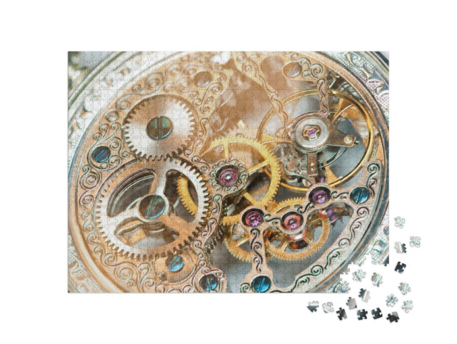Puzzel 1000 stukjes „Close-up van een prachtig oud uurwerk“