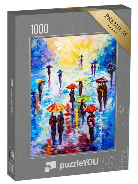 Puzzel 1000 stukjes „Olieverfschilderij: Kleurrijke regenachtige nacht“