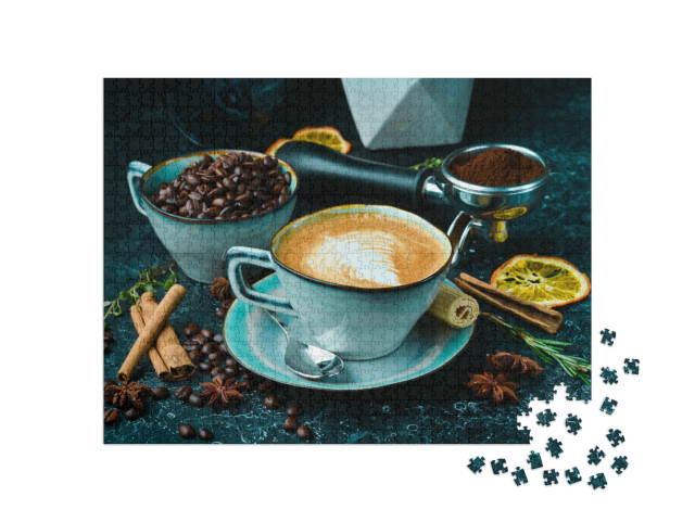 Puzzel 1000 stukjes „Cappuccino koffie met melk in een kopje“