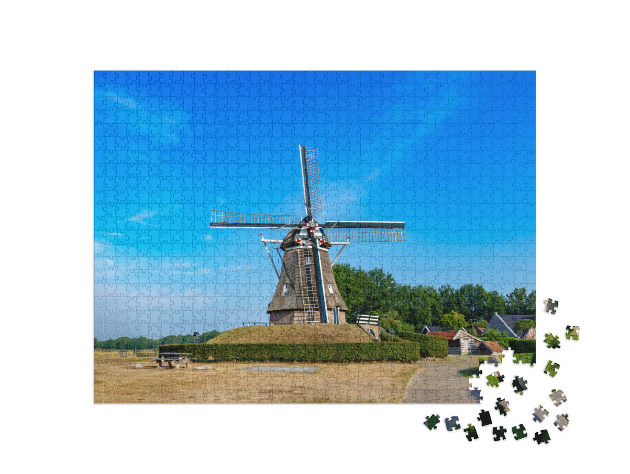 Puzzel 1000 stukjes „Jantina Hellingmolen - Typisch Nederlandse windmolen in Aalden, Coevorden, Nederland“