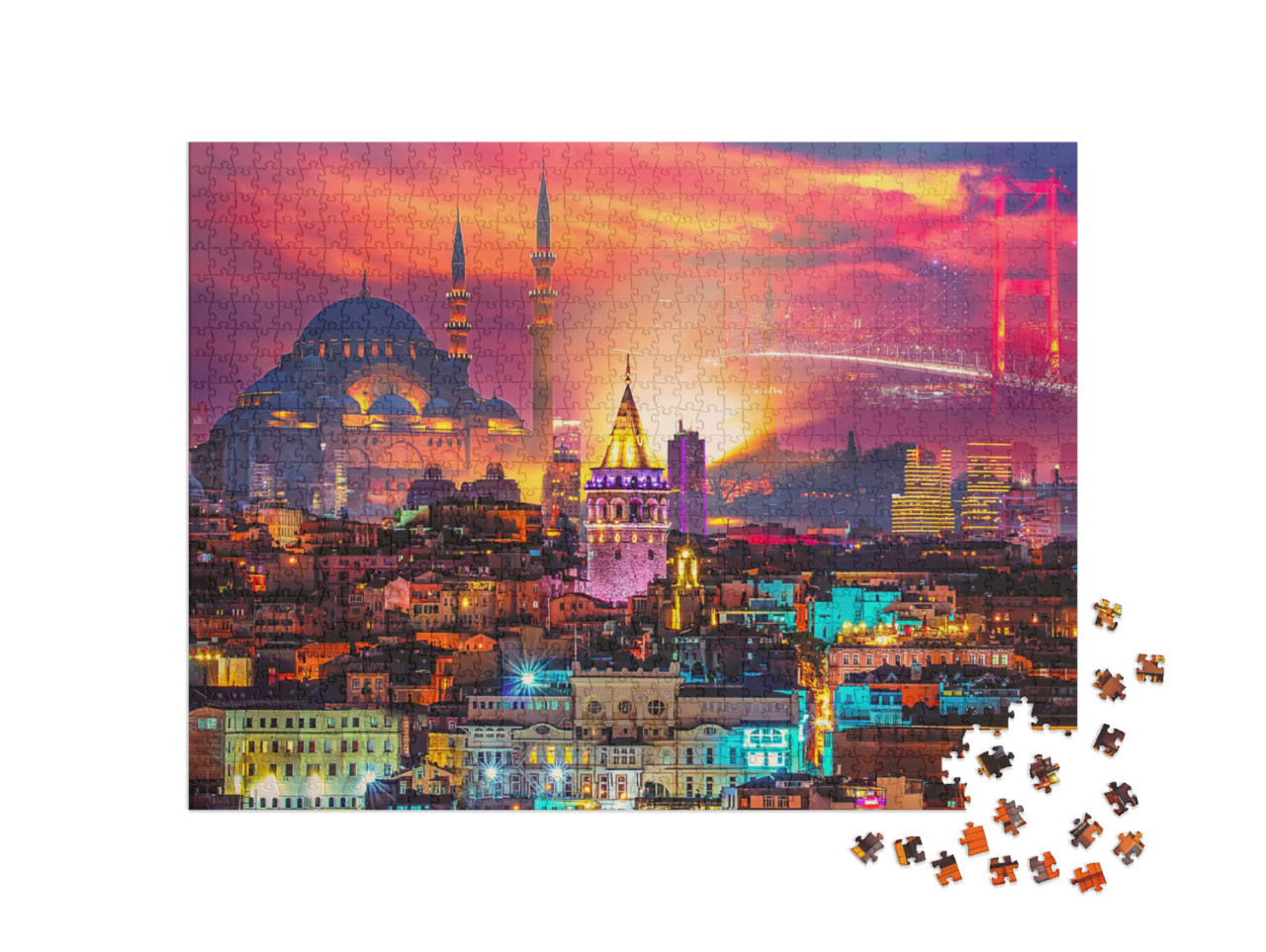 Puzzel 1000 stukjes „Prachtig verlichte skyline van Istanbul, Turkije“