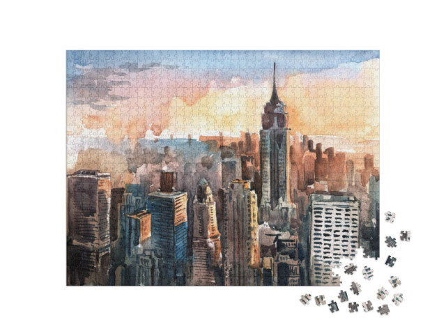 Puzzel 1000 stukjes „Aquarel van Manhattan“