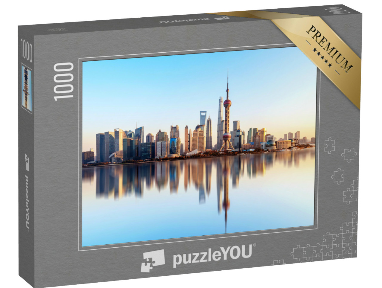 Puzzel 1000 stukjes „Skyline van Shanghai met waterreflectie“
