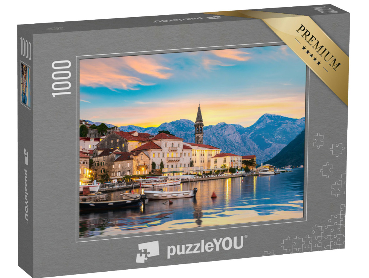 Puzzel 1000 stukjes „Historische stad Perast bij zonsondergang, Montenegro“