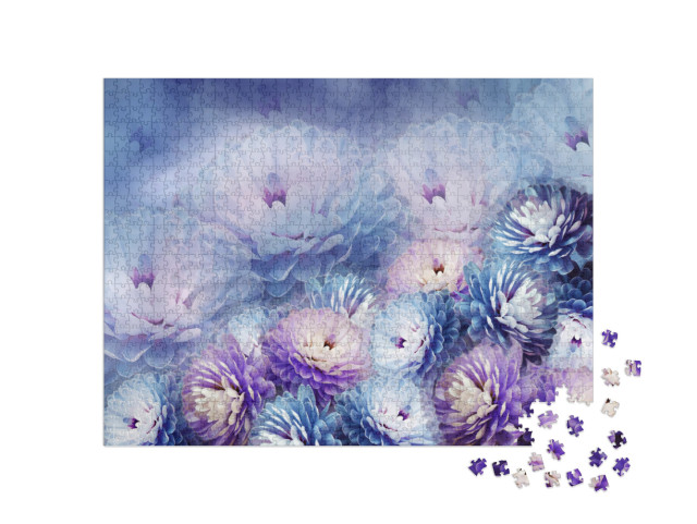 Puzzel 1000 stukjes „Paarse en blauwe chrysanten“