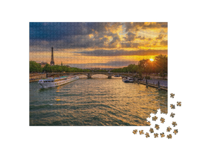 Puzzel 1000 stukjes „Zonsondergang over de Seine in Parijs“