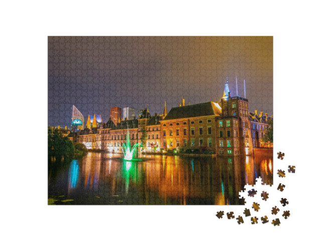 Puzzel 1000 stukjes „Nachtzicht van Kasteel Binnenhof in Den Haag, Nederland“