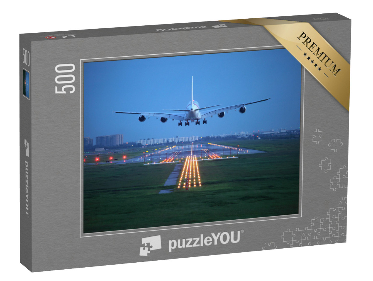 Puzzel 500 stukjes „Passagiersvliegtuig landt op bestemming“