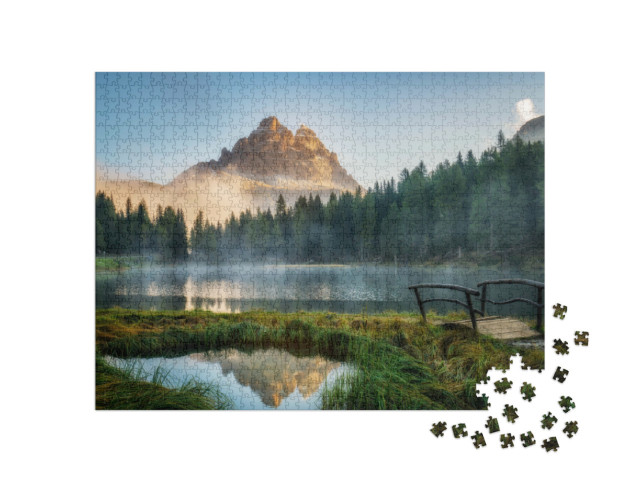 Puzzel 1000 stukjes „Landschap van Antorno met meer en bergtoppen, Dolomieten, Zuid-Tirol“