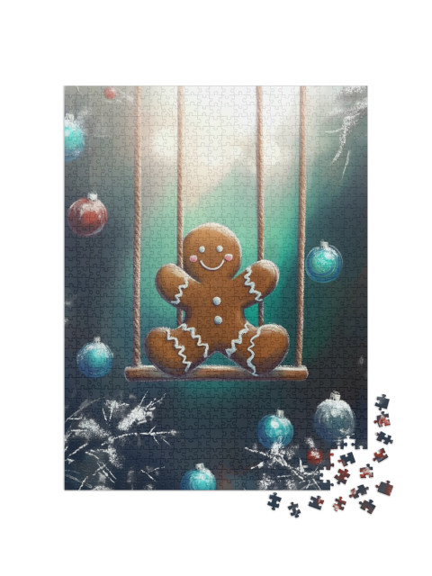 Puzzel 1000 stukjes „Le bonhomme de pain d'épice se balance à l'heure de Noël“