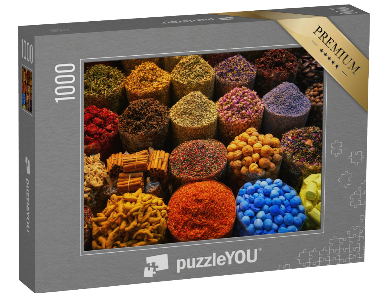 Puzzel 1000 stukjes „Kleurrijke kruiden op de Grand Souq in Dubai“