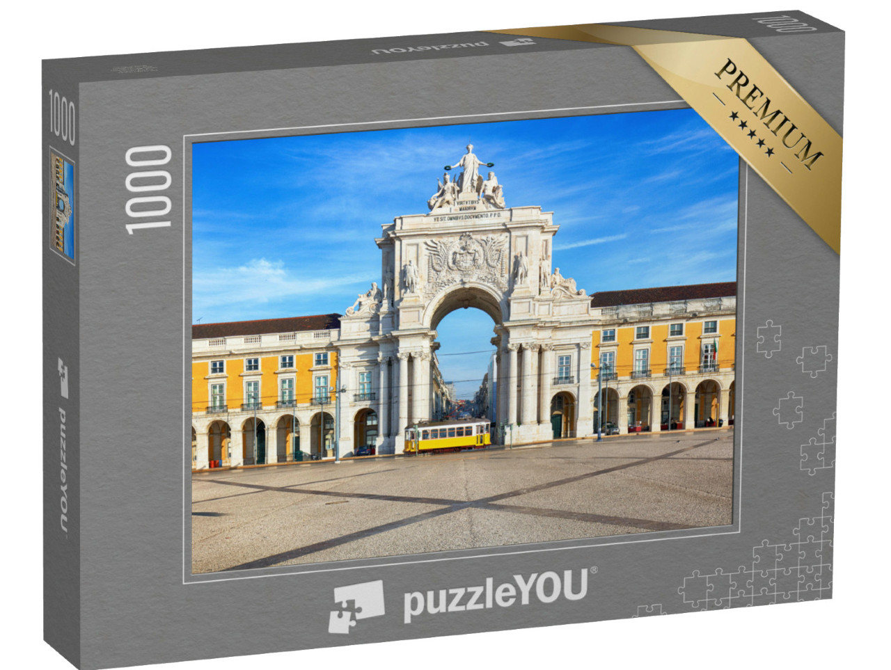 Puzzel 1000 stukjes „Praca do Comercio met gele tram, Lissabon, Portugal“