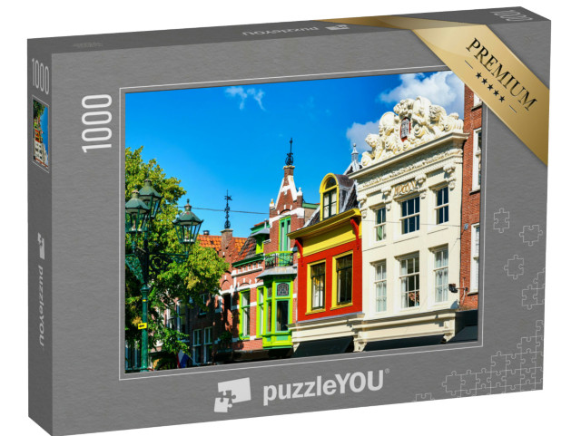 Puzzel 1000 stukjes „Historische oude stad Alkmaar, met typische kleurrijke Nederlandse huizen“