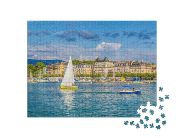 Puzzel 1000 stukjes „Historisch centrum van Genève en het Meer van Genève, Zwitserland“