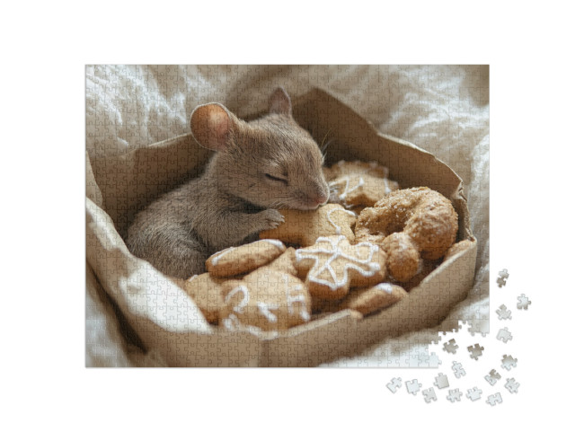 Puzzel 1000 stukjes „La souris de Noël grignote des biscuits“