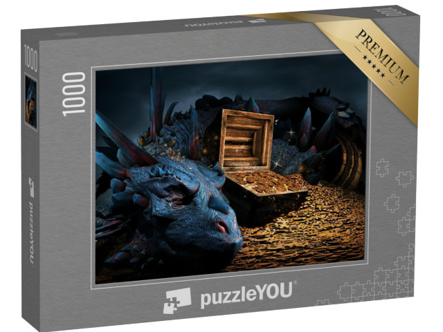 Puzzel 1000 stukjes „Fantasie scène met blauwe draak“