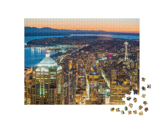 Puzzel 1000 stukjes „Seattle in het avondlicht, Washington, VS“