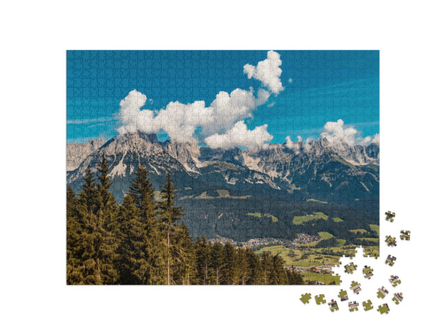 Puzzel 1000 stukjes „Ellmau op de Hartkaiser top, Tirol, Oostenrijk“