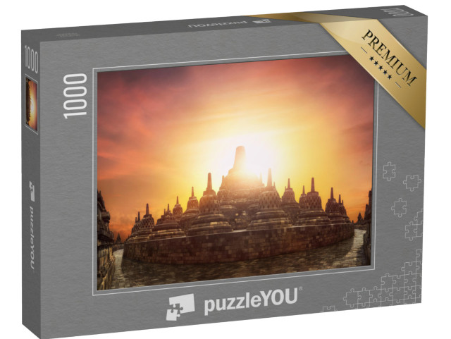 Puzzel 1000 stukjes „Zonsondergang bij Borobudur tempel“