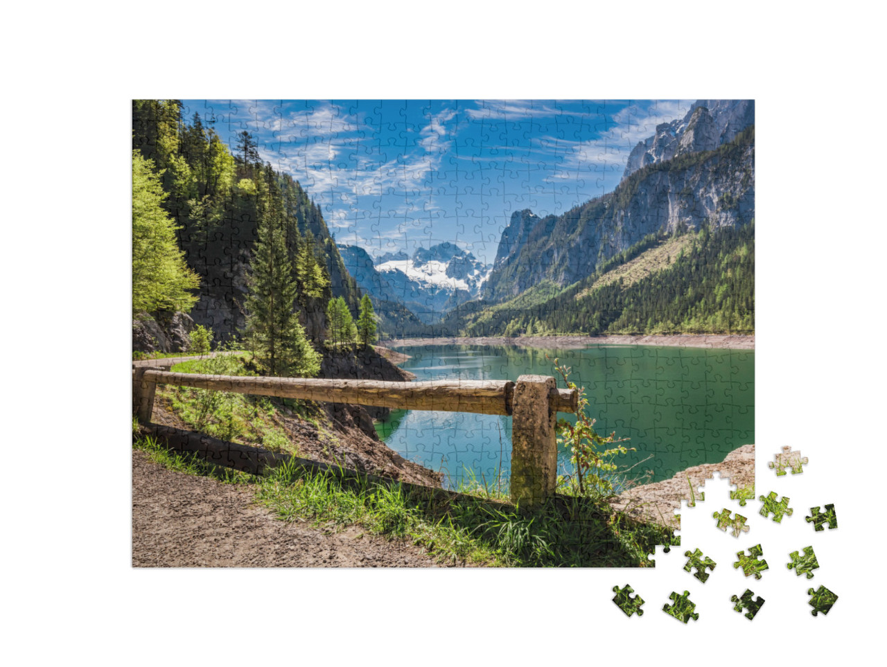 Puzzel 500 stukjes „Helderblauwe lucht bij het Gosau meer in Gosau, Alpen, Oostenrijk“