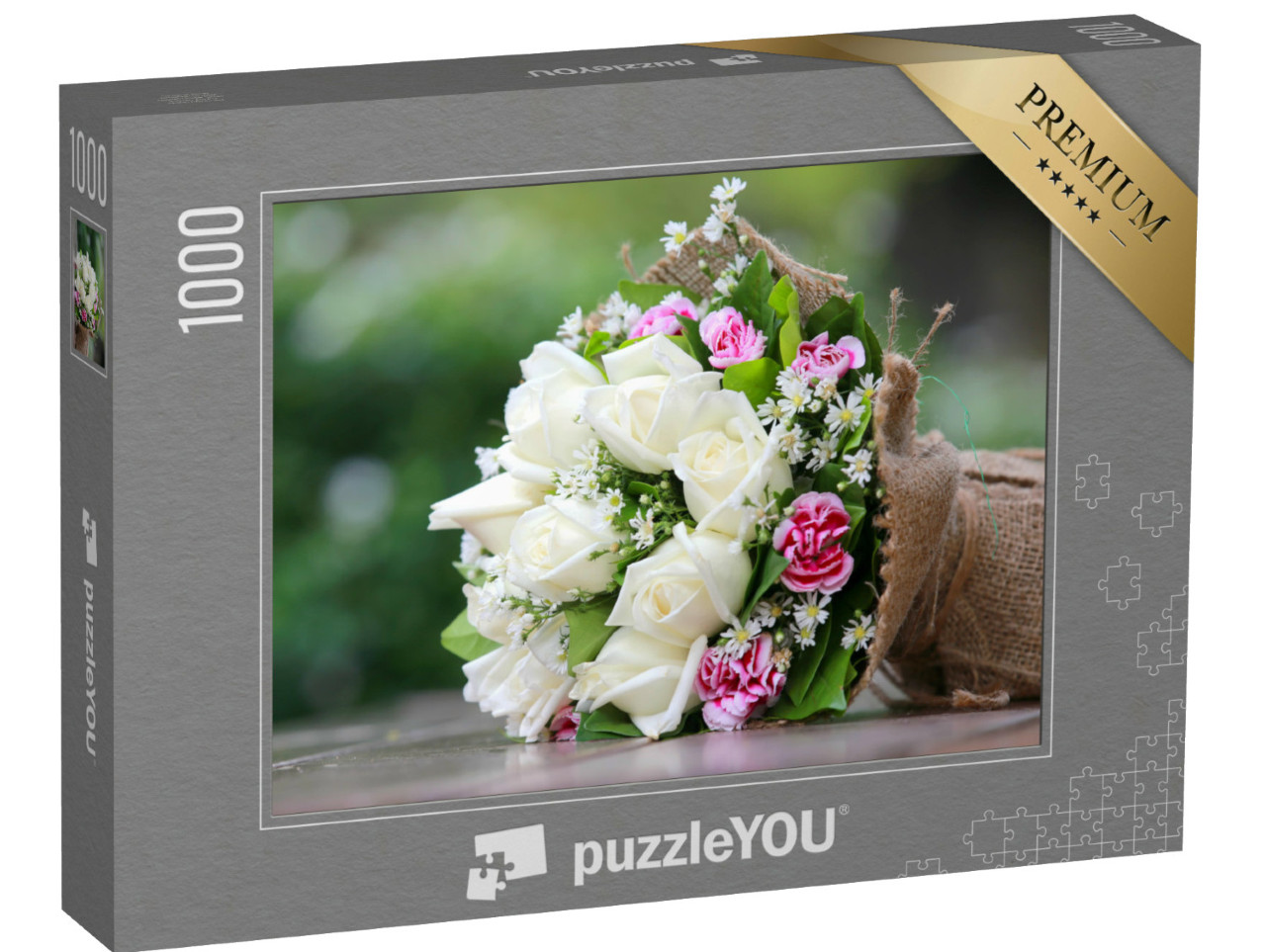 Puzzel 1000 stukjes „Boeket met rozen en groen“