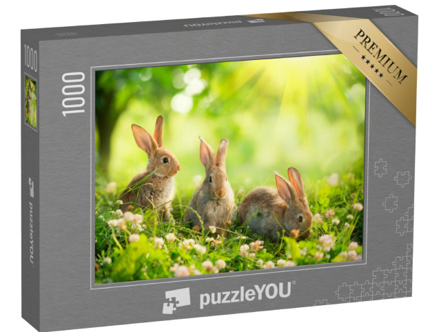 Puzzel 1000 stukjes „Schattige konijntjes in een lenteweide“