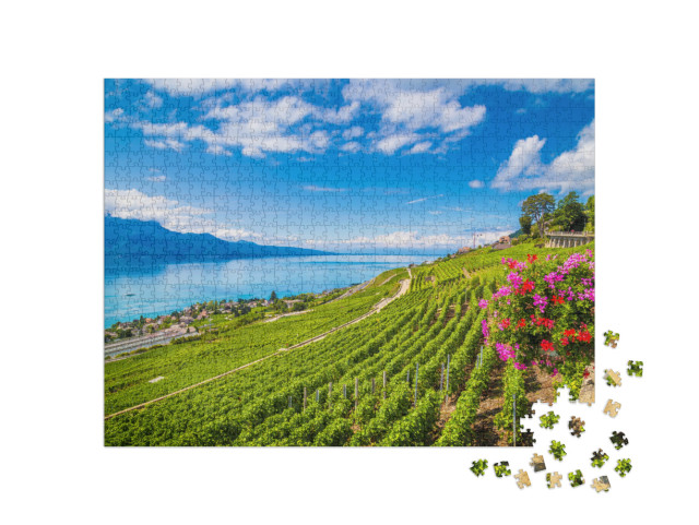 Puzzel 1000 stukjes „Prachtige wijngaardterrassen van Lavaux, UNESCO Werelderfgoed, Zwitserland“