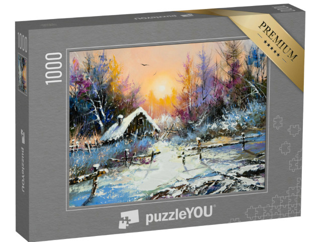 Puzzel 1000 stukjes „Olieverfschilderij: Landelijk winterlandschap“