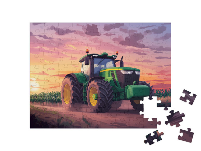 Puzzel 100 stukjes „De grote tractor rijdt naar huis“