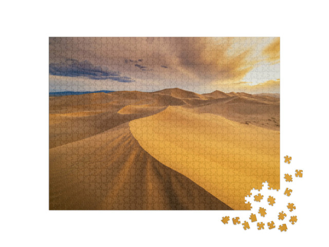 Puzzel 1000 stukjes „Zonsondergang over de zandduinen in de woestijn, VS“
