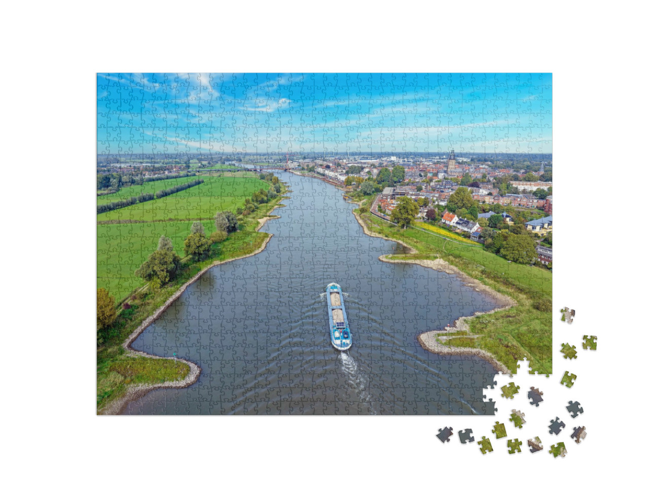Puzzel 1000 stukjes „Vrachtschip op de IJssel bij Zutphen in Nederland“